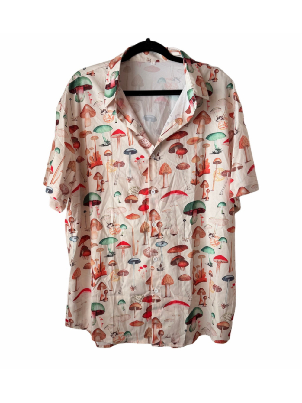 Men's Unbranded Mushroom Print Casual Button Down Shirt XL Beige